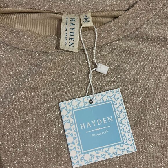 NWT Hayden women's long sleeve sparkle gold top with balloon sleeves size small - Picture 10 of 10